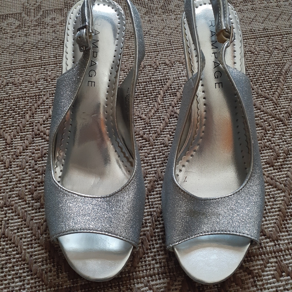 Rampage Silver Glitter Peeptoe Slingback Heels 8.5 - Picture 3 of 10